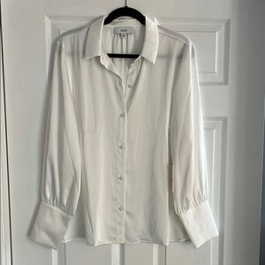 NWT White satin work blouse, pearlized buttons